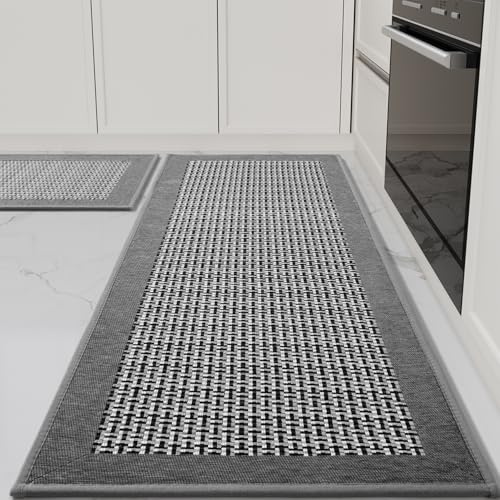 SIXHOME 40 * 60+40 * 120cm Küchenteppich Waschbar Sisaloptik Gewebte Teppich Küche rutschfest Saugfähig Teppich Läufer Grau