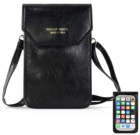 Energather Touch Screen Crossbody Phone Bag, PU Leather Mobile Phone Pouch Bag Mobile Phone Bags for Women and Men for Shopping, Traveling, Dating, Walking