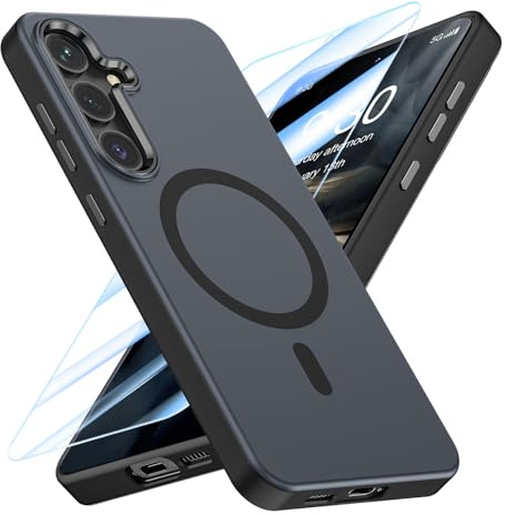 MATEPROX Magnetic Case for Samsung Galaxy S25 Plus with Screen Protector, Compatible with MagSafe, Translucent Matte Shockproof Protective Cover for S25 Plus-Black