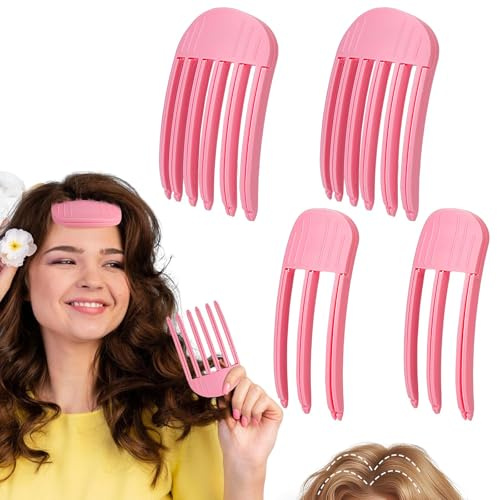 TELAIN Haarklammern 4 Stück Pink, Fluffy Styling Hilfsmittel Für Voluminöse Frisuren, Haarclips Damen Und Herren, Flexibel Einsetzbar Mit Föhn Für Alle Haartypen