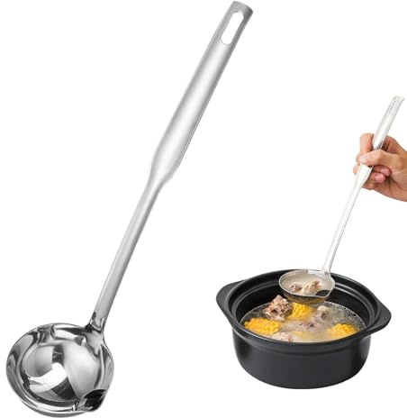 Abschäumer Löffel 32cm Edelstahl Suppenkelle Fetttrenner Fettabschöpfer Kelle Suppenlöffel Öl Suppen Trennen mit Langem Zum Servieren und Schöpfen