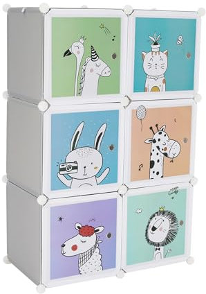 Kondela Kinder Kleiderschrank - Anpassbarer Kinderzimmer-Organizer mit 6 Aufbewahrungsboxen, Kleiderstange, Anti-Kipp-Wandhalterung, multifunktionales Kinderregal, Stoffschrank 75x37x111 cm | BIARO
