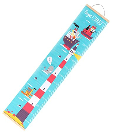 Wand Wachstumstabelle für Kinder im Nordischen Stil aus Öl Leinwand | Wandbild mit Leuchtturm Motiv, Holz Elemente, zum Aufhängen, Aufrollbar für Aufbewahrung