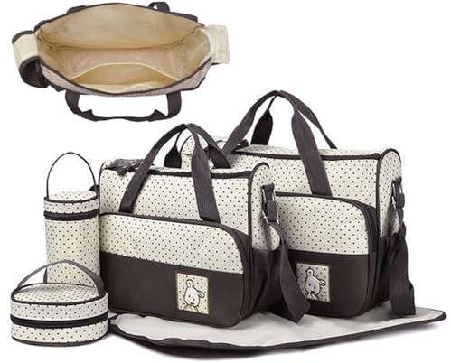 5-teilige Wickeltasche wasserdichte Baby-Reisetasche mit großem Fassungsvermögen Wickelunterlage und Seitentaschen verstellbare Babyartikel mit bequemen Griffen und Haken tragbar für Eltern