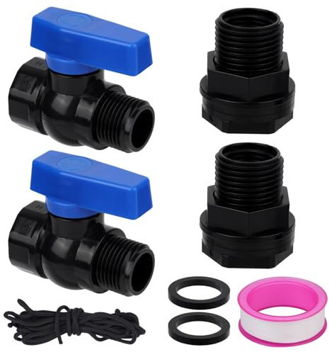 BOXOB 2pcs 3/4 GHT PVC Rain Barrel Spigot Kit, Garden Diverter Kit with Bulkhead Fitting, Hose Faucet Adapter & Thread Seal Tape, Drain Valve Connector for Water Tank, Aquarium, Pool, Garden Barrel