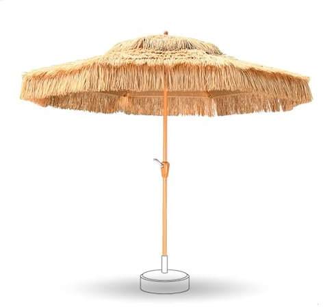 Ombrellone da Terrazzo in Stile Hawaiano con Ventilazione, 270cm Parasole di Paglia con Manovella e 8 Stecche per Esterno, Giardino, Piscina