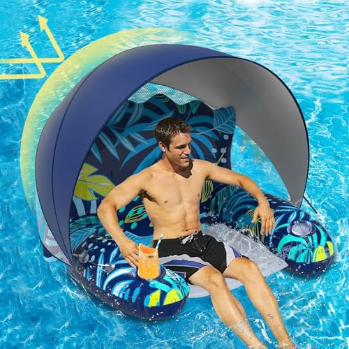 Blissbuilt Flotteur Gonflable Piscine,Chaise Longue Gonflable en Forme de U avec Parasol et Double Porte-gobelet,Portable Flotteur Ultraléger Piscine pour Adultes Jardin,Plage,Piscine 95 * 80 * 50CM