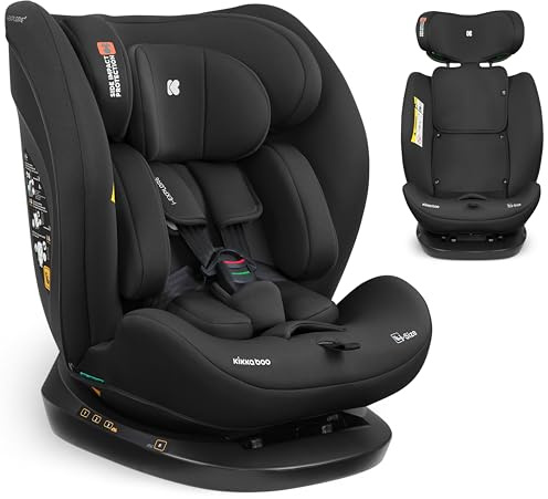 KikkaBoo Seggiolino Auto 0–36 kg Reclinabile i-EXPLORE 2, Gruppo 0 1 2 3, Senza ISOFIX, Girevole Avanti e Indietro, Imbracatura a 5 Punti, 40–150 cm, Nero