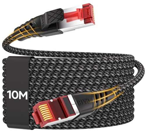 Nersligek Cable Ethernet Cat8 10Metros, Trenzado Cable de Red LAN Gigabit Plano de Alta Velocidad RJ45, Cable de Conexión de Internet 40Gbps 2000Mhz para Módem/Router/Ordenador Portátil/PC/Switch