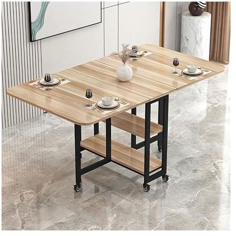 Tavolo da pranzo pieghevole con contenitore, tavolo da lavoro portatile su 6 ruote, tavolo da cucina espandibile, salvaspazio, design versatile per cucina e artigianato