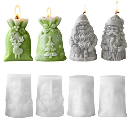 Silikon Gießformen für Weihnachten, Aroma Kerzen Gips und Harz Ornamentformen, Harz-Gießform, Chrimast-Kugel Gips-Formen für DIY Kerzenherstellung, Polymer-Ton Bastelgips (4PCS)