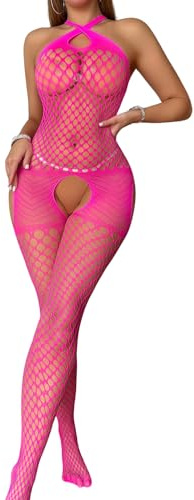 PARUPRUP Sexy Criss Cross Halter Fishnet Bodystocking for Women, Mesh Hollow Out Bodysuit Lingerie Full Body, See Through Naughty Body Stocking Sleeveless Jumpsuit Stretchy Tights Babydoll Nightwear