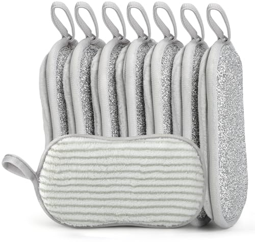 Euqvunn 8 Pack Sponges Washing Up Dual-Sided, Kitchen Cleaning Sponge Non-Scratch, Long-Lasting Scouring Pads Cleaning Products for Kitchen and Bathroom, 9.5 * 16cm(White)