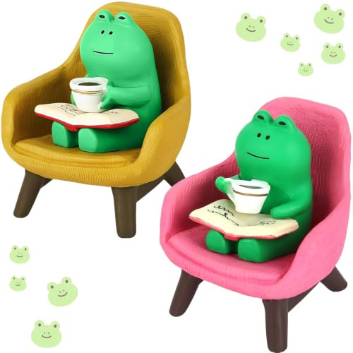 pozuauoa 2 PCS Mini Frog Gifts Figurine, Desk Decorations Home Funny Desk Accessories Miniature Bookshelf Decor Reading Frog Ornament Sculpture with Chair Desk Shelf Ornaments