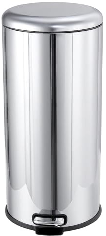 Panana 30L Rectangular Stainless Steel Kitchen Pedal Bin Modern Rubbish Waste Dustbin with Soft-Close Lid & Inner Bucket (Silver Polished, Round 30L)