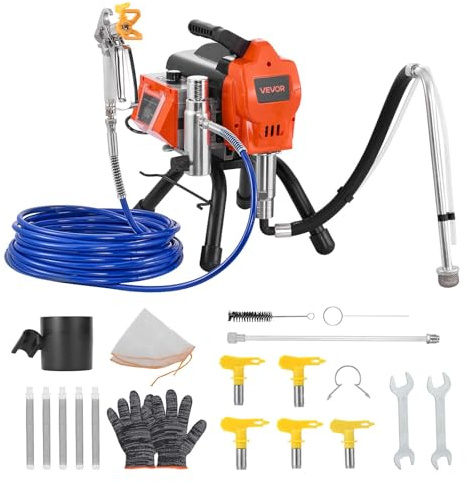VEVOR 1500 W 3300 PSI luftfri färgspruta, med rengöringsborste, slang, förlängningsrör, munstycken, airless färgmaskin för lägenheter, industrianläggningar