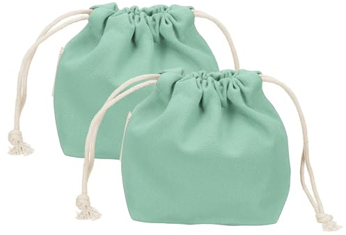 QUARKZMAN 2 Stück Beutel Mit Zugband 12 x 6 x 14 cm Leichter Canvas Kosmetiktasche Reise Necessaire Organizer Für Damen Make Up Taschen Accessoires Hellgrün