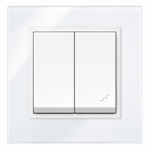 ILUMINASHOP ® Mecanismo pared Empotrable con Marco, 100-250V AC, Mecanismo Eléctrico 85x85mm, Fácil Instalación, Fácil de Limpiar (Interruptor Doble Conmutado, Blanco Cristal)