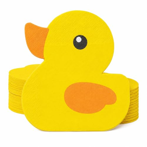 Ovanda Enten Servietten 20 Stück, 33 x 33 cm Papierservietten mit Gelbem Enten Motiv, Tischdeko für Kindergeburtstag, Baby Shower, Taufe, Bauernhof Party, Ostern, Sweet Table und Kinderparty