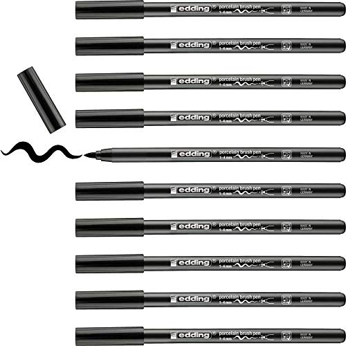 Edding 4200-01 - Confezione da 10 pennarelli per porcellana con punta a pennello flessibile, colore: nero