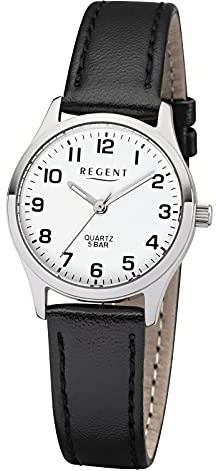 REGENT Damenuhr mit Lederband Edelstahl Quarz 27 MM Durchmesser 5 ATM Arabische Zahlen