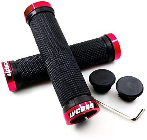 LYCAON Bike Lenker Griffe, rutschfeste Gummi Fahrrad Griff Griff mit Aluminium Lock, Bikes Handgriff für Scooter Cruiser Urban Bike Dreirad Rad Stuhl Mountain Bikes Road Bike MTB BMX (Rot)