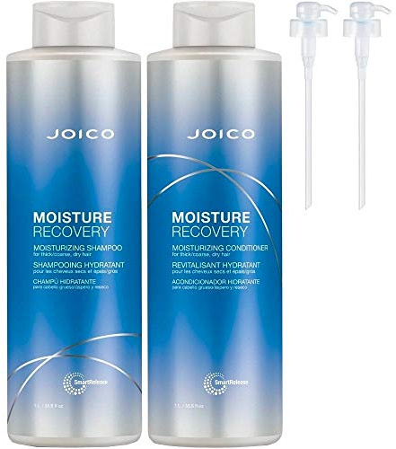 Joico Moisture Recovery Shampooing 1000 ml & Après-shampoing 1000 ml pour cheveux secs/abîmés/déshydratés Kit de soin double + pompes gratuites