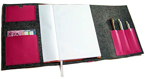 Kalender Organizer Kalenderhülle Hülle Einband Merino Wollfilz Filz mit Leder und Gummiband Farbwahl für Din A5 Buchkalender, Notizbuch, Buch
