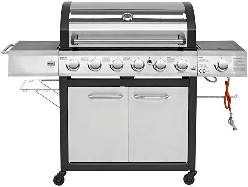 Gasgrill Long Beach von EL Fuego® 6 + 1 Brenner Grill Smoker Grillwagen BBQ, inkl. Seitenbrenner, Warmhalterost, Brenner aus Edelstahl, auf Rädern AY 596