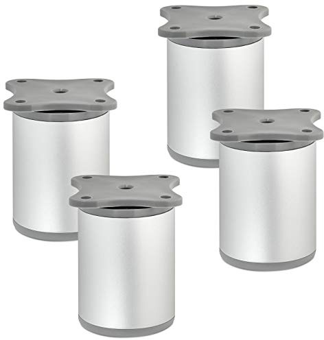 SOTECH 4 Stück Möbelfüße Echo Ø 40 mm Silberoptik eloxiert höhenverstellbar | 60 mm + 10 mm Sockelfüße aus Aluminium von SOTECH
