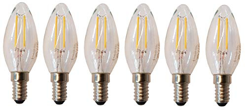 Provance 6er Pack E14 Kerze LED Lampe für Kronleuchter, E14 Glühfaden Retrofit Classic, 4W 470 Lumen ersetzt 40 Watt, 2700K Warmweiß, Filament Fadenlampe, Glas, nicht dimmbar