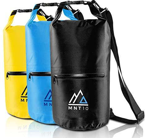MNT10 Dry Bag Packsack wasserdicht mit Tragegurt I Dry Bags Waterproof in 10l oder 20l I Wasserfeste Tasche für Reisen, Outdoor und Camping I Seesack widerstandsfähig (Schwarz, 2er Set (10L, 20L))