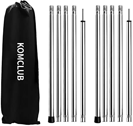 KOMCLUB Adjustable Tent Poles Telescoping Tarp Poles Camping Stainless Steel Lightweight Tarp Poles for Sun Sails Canopy Awning Shelter Bac