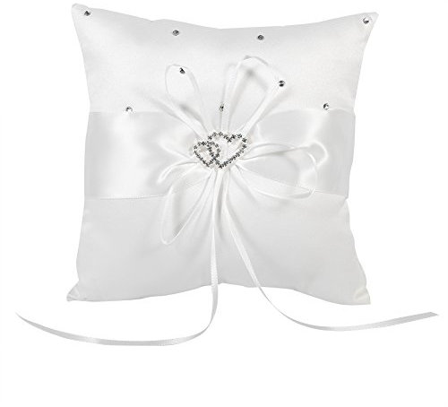 Ehering Kissen-4 Farben Ehering Trägerhalter Kissen Kissen Mit Bowknot Fleck Double Hearts Diamonds(Weiß)