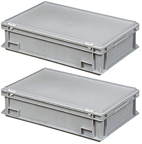 BRB 2 Eurobehälter mit Deckel, stapelbar, grau, LxBxH 600x400x165 mm, PE-HD