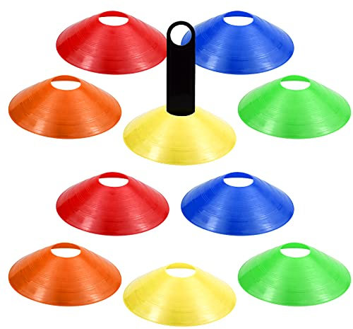 CXtech 10pcs Cônes de Marquage pour l’entraînement au Football, Cônes en Forme de Disque, Plots de Marquage, Haute Visibilité Cônes de Marqueurs avec Porte-Plot pour Marquage des Terrains