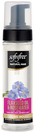 SOF N' FREE Curly Hair Mousse with Flaxseed Oil & Rosewater, Curl Defining Foam for Wavy, Curly & Coily Hair, Frizz Control Hair Mousse for Hold & Shine, 200ml Sourced by Bronx International Ltd