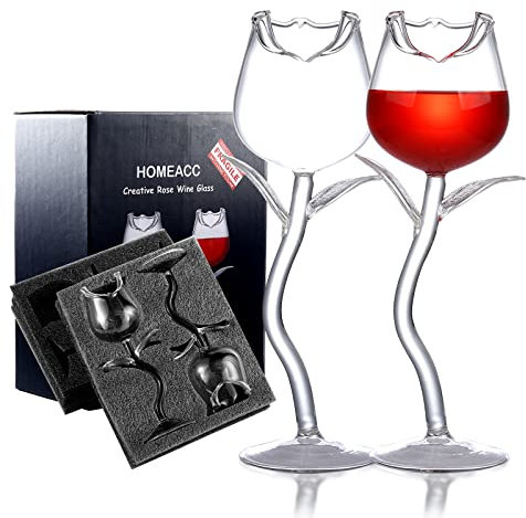 Copas de vino en forma de rosa, elegantes copas de vino para regalos de boda y cumpleaños (2 piezas)