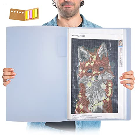 A3 Art Portfolios Case 40 Pages,Diamond Painting Storage Book,Pocket Protector with Index Stickers,11.8 x 16.5 inch Clear Sheet Protectors Portfolio Folder for Artwork,Report,Photo (Blue)
