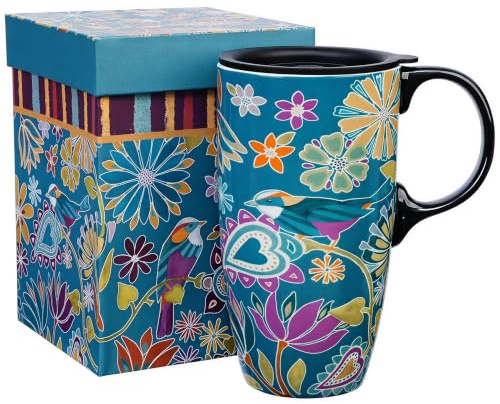 DUSVALLY karemisk mugg resa kaffemugg kaffekopp med lock och handtag, 17 oz. lattemugg, grön blomma