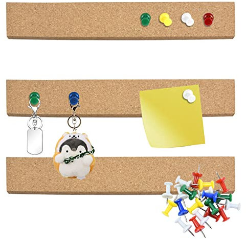 3 Pcs Bulletin Board Strips, Self Adhesive Pinboard Felt Pin Board Bar Strips Memo Board Brown Cork Board Tiles Notice Board Lightweight Bulletin Board Bar Strips with 20 Pushpins for Wall Decorative