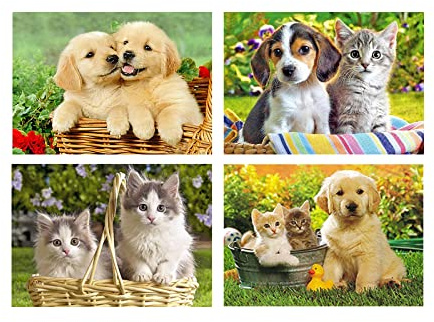 SHEGZHUC 4 Pack Diamant Painting Bilder 40x30 cm Diamond Painting Katze und Hund Diamond Painting Kinder Mädchen Diamant Malerei Hund Katze Diamond Painting Katze und Hund Stickbilder Kreuzstich Tiere