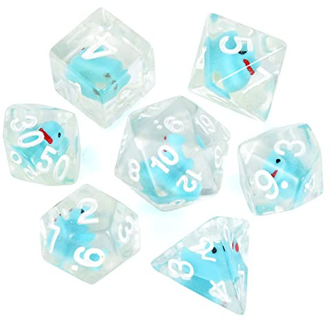 FLASHOWL Entenwürfel, Polyedrische & RPG-Würfel, DND-Würfelset mit Ente im Inneren, Polyedrische Rollenspiele, Gaming, D20-Würfel, Dungeons and Dragon-Würfel, 7-teilig, Blau