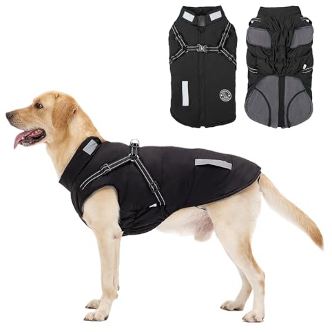 Manteau Chien avec Harnais Intégré, Manteaux d'hiver pour Chien Chaud en Polaire Impermeable, Veste Hiver avec Réfléchissante pour Petits, Moyens et Grands Chiens