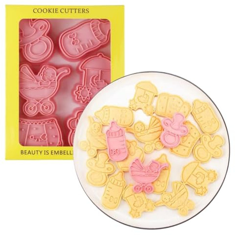 Set di 6 formine per biscotti a forma di cartone animato, utensili da cucina, pressa per biscotti in plastica (baby shower)