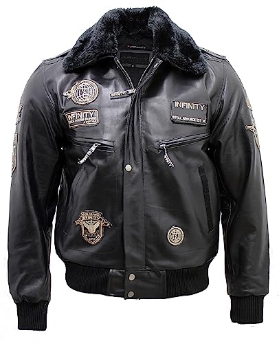 Infinity Herren Bomberjacke aus leder Flug schwarzem Rindsleder XS