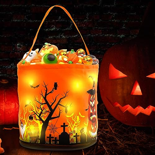 mizikuu Sacchetti Dolcetto o Scherzetto, Sacchetti Halloween LED Luminoso Sacchetti Regalo Sacchetti Caramelle Halloween Zucca Sacchetti Halloween per Confezioni di Regali, Articoli per Feste