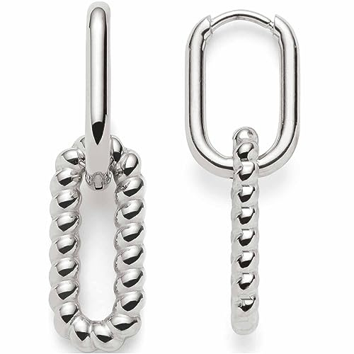 JEWELS BY LEONARDO Ohrringe Moni 1 Paar • Klapp-Creolen aus silberfarbenem Edelstahl • Ohr-Schmuck mit austauschbarem kettenförmigem Charm • Schmuck Geschenk für Frauen • 023250