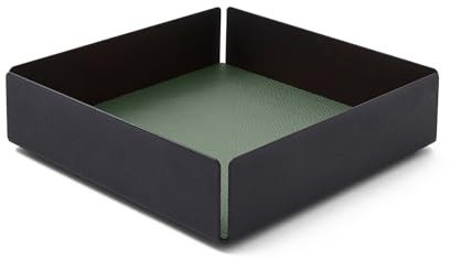 Eglooh - Dafne - Taschenleerer mit Struktur aus schwarzem Stahl - Innerer Boden aus echtem Leder Salbei Grün - Schreibtisch Organizer mit modernem Design - cm 14,5 x 14,5 x H.4 - Made in Italy