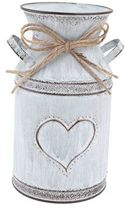 Didiseaon Vintage Galvanized Milk Can Heart-shaped Embossed Flower Pot Iron Plant Holder Flower Pitcher Vase for Home Store Decor
